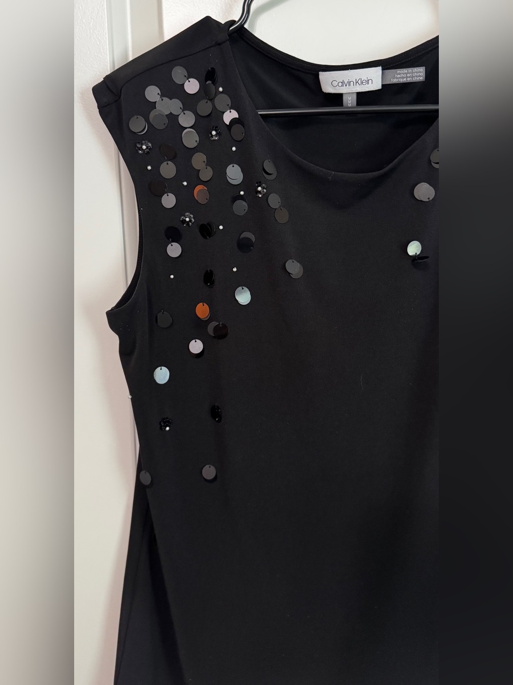 Calvin Klein Black Sequin Beaded Sleeveless Shell Blouse Top M - Picture 6 of 10